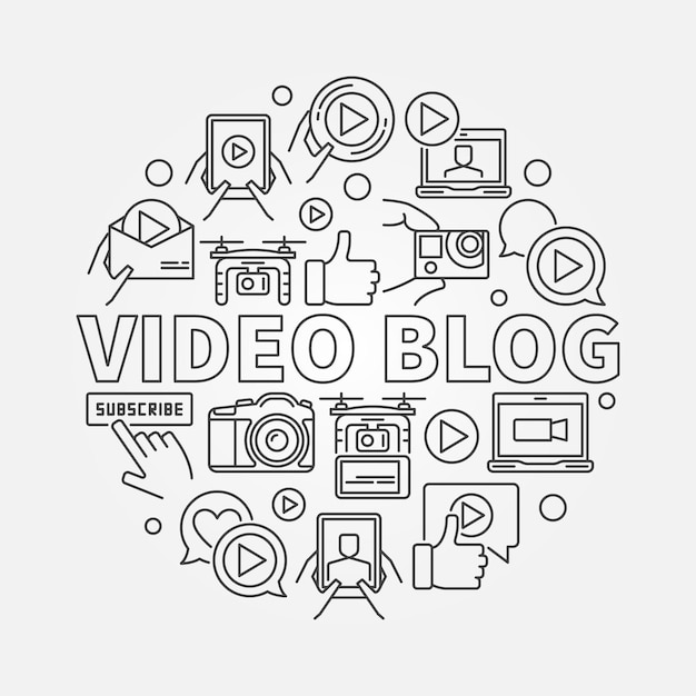 Video blog vector ronde Vlog concept illustratie in dunne lijnstijl