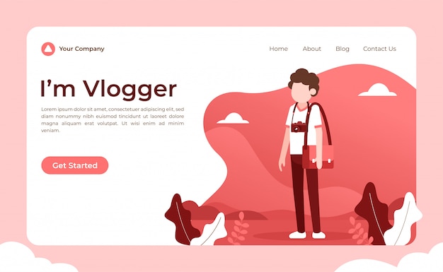 Vector video blogger landing page
