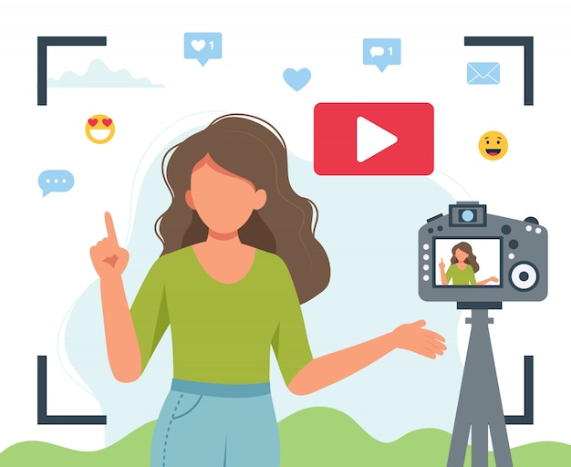 Video blogger recording video with camera.