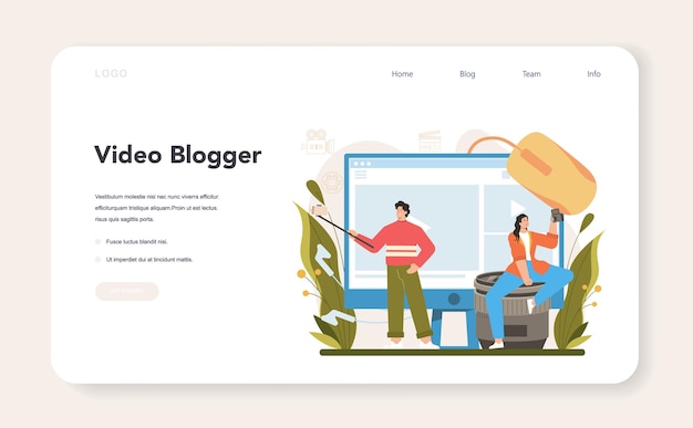 Vector video blogger web banner or landing page sharing video content