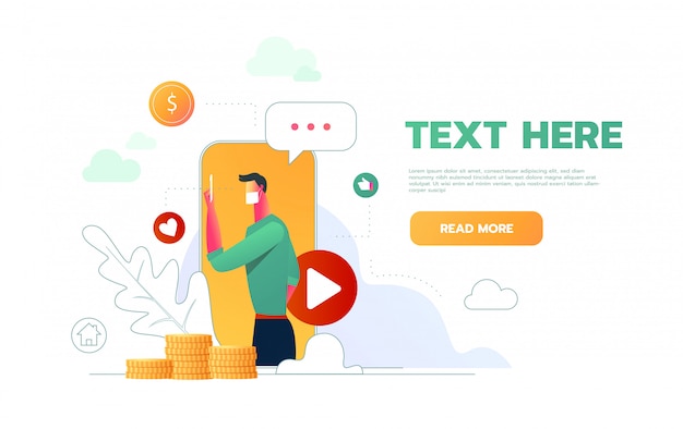 video blogger web page design with master class how to make money presentation favorite blogs chat flat icons illustration.