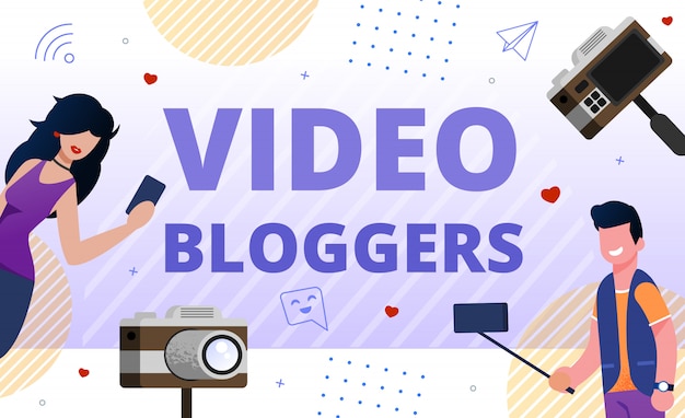 Vector video bloggers community promotion flat