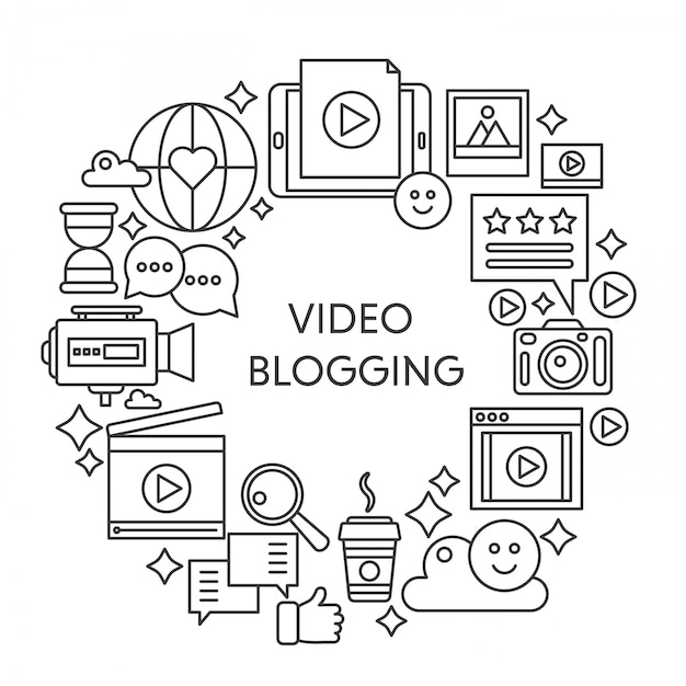 Video blogging dunne lijn vector concept illustratie. Lijn overzicht poster, sjabloon voor web.