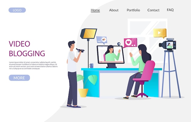 Video blogging vector website landing page design template