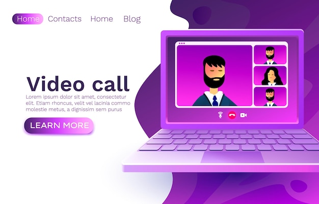 Video call laptop chat, concept people talk, web banner app