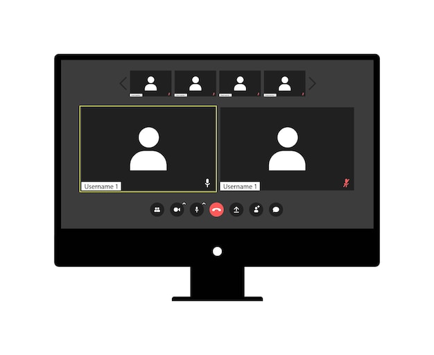 デスクトップ上のビデオ会議およびミーティング アプリケーション用の 6 ユーザー UIUX テンプレートを含むビデオ通話プログラム ウィンドウ