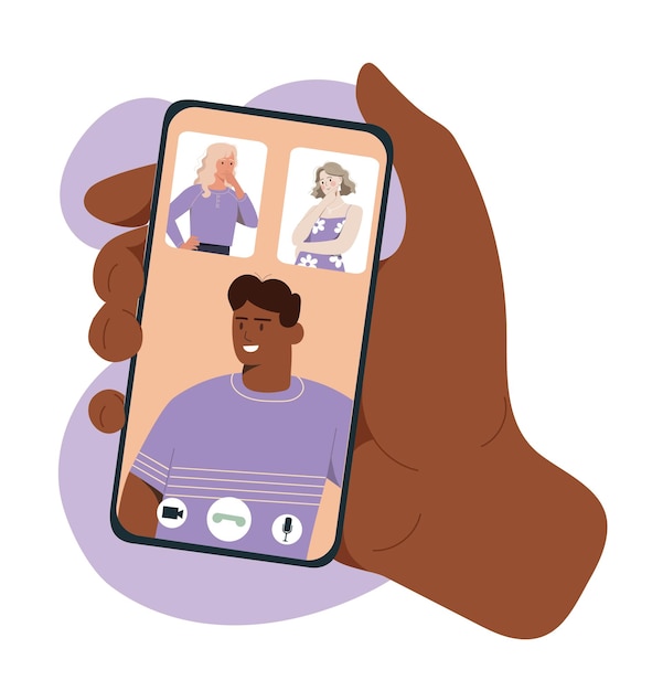 Video call at smartphone vector concept