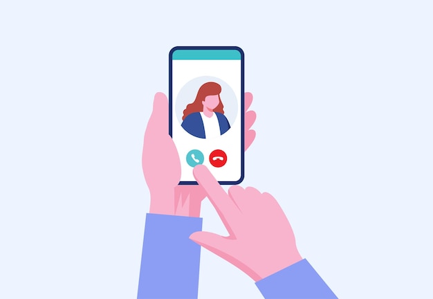 Vector video call with phone social media connection communication hand technology flat illustration vector template