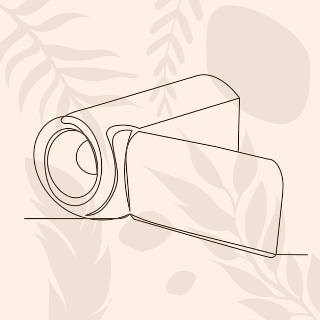 Video camera drawing by one continuous line on abstract background vector