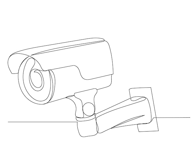 Vettore videocamera un disegno a linea continua, isolato, vettoriale