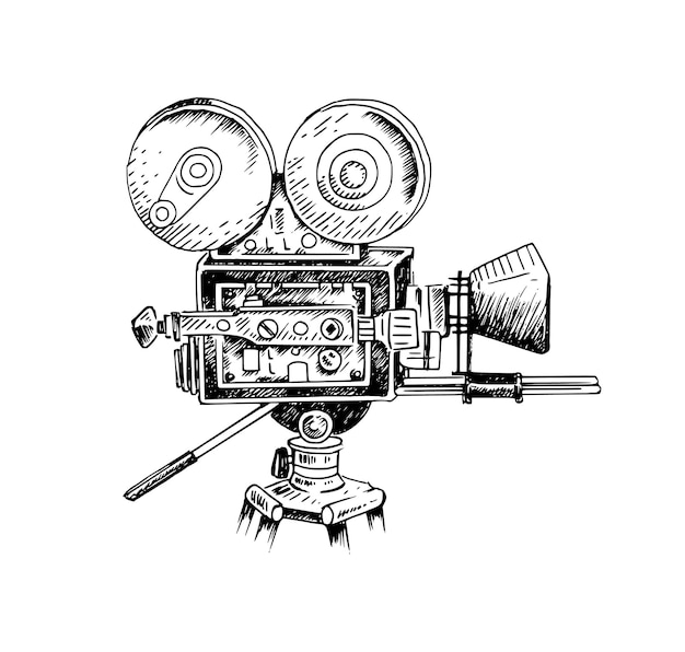 Video camera sketch isolated on white background handdrawn in retro style Vector sketch