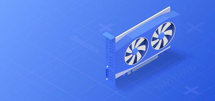 Vector video card isometric concept gpu crypto mining vector illustration