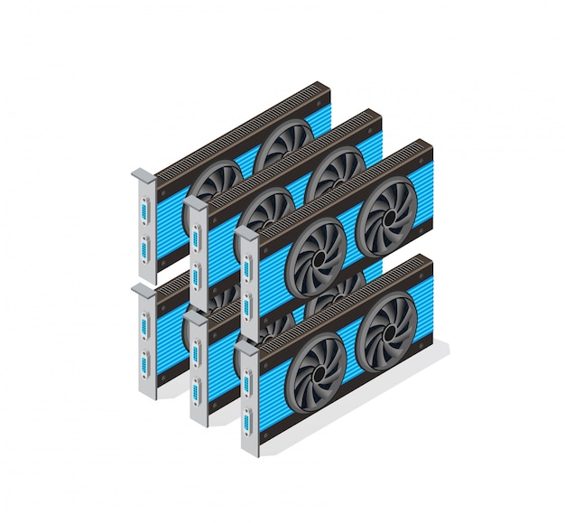 Vector video card set of mining bitcoin