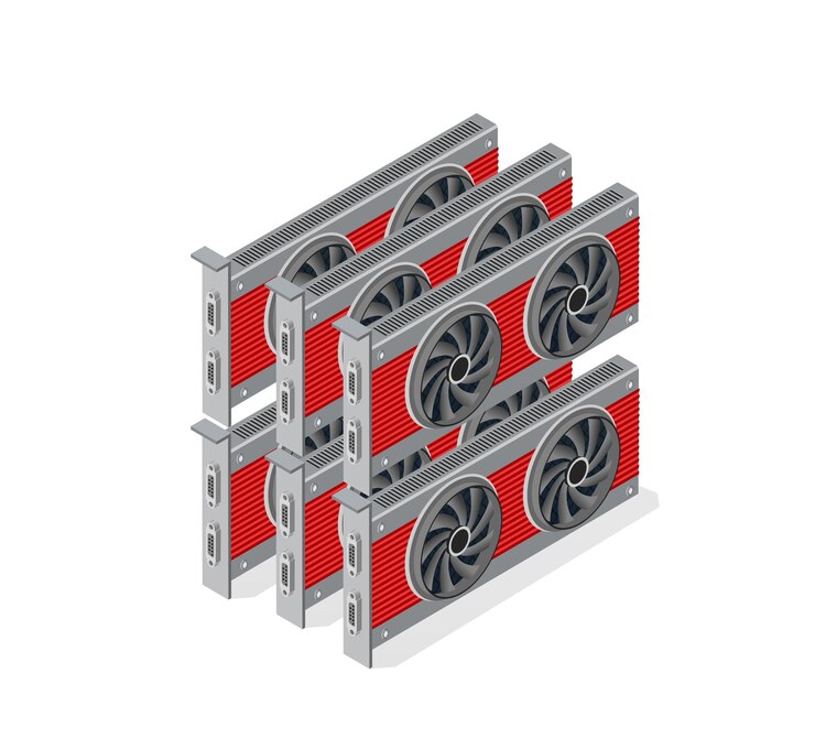 Vector video card set of mining bitcoin