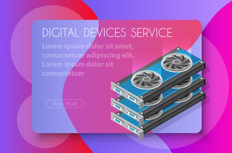 Vector video card set of mining bitcoin