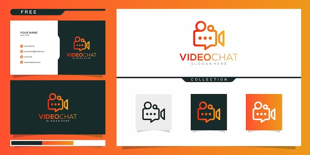 Видео чат логотип проектирует вектор концепции. дизайн логотипа и визитная карточка