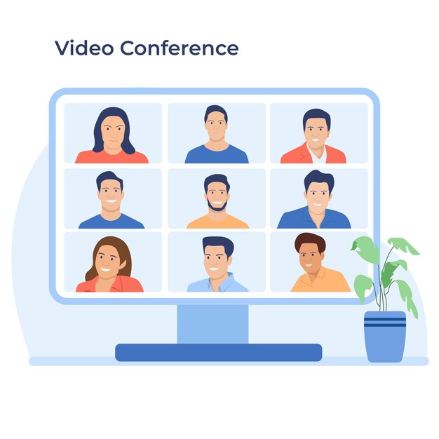 Vector video conference illustration in flat design style