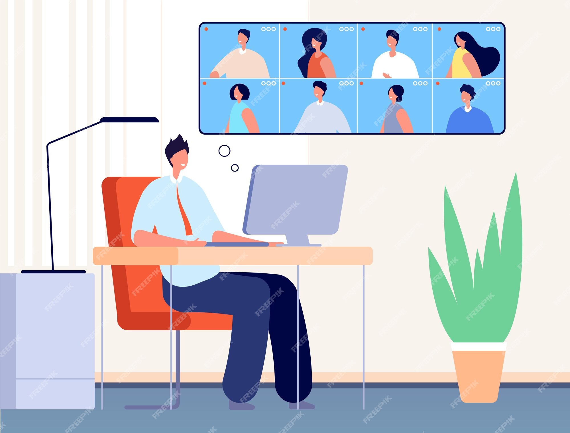 Virtual Meeting. Collective Home Video Conference, Man Chatting Online with  People. Discussion with Friends, Internet Stock Vector - Illustration of  education, corporate: 195820132