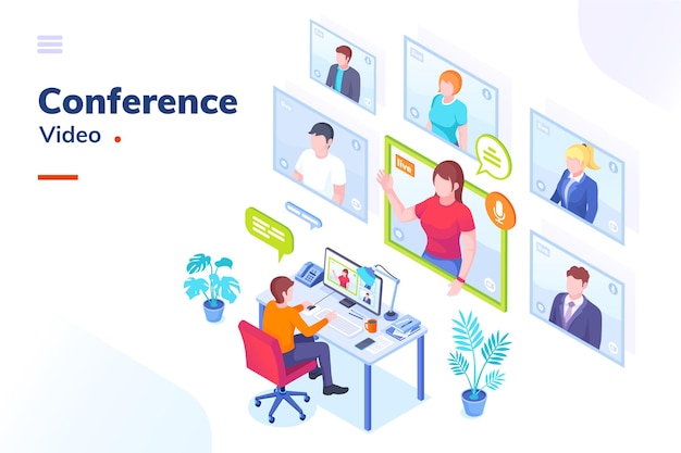 Vector video conference internet video call isometric