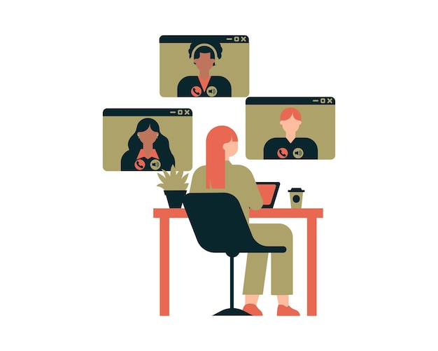 Video conference remote job work from home vector illustration