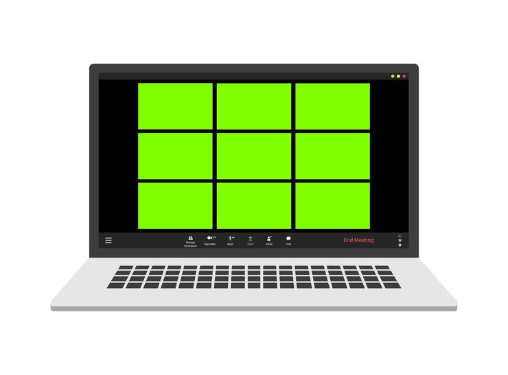 Vector video conference user interface on laptop. video call window overlay. chromakey windows.