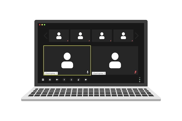 Video conference user interface on realistic laptop video conference calls window overlay Six User