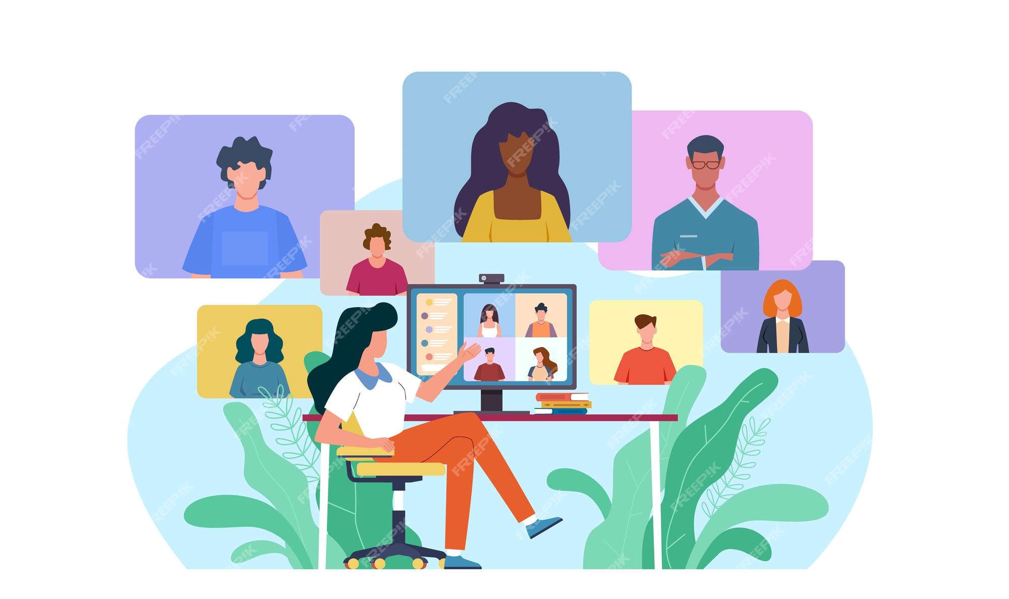 Virtual Meeting. Collective Home Video Conference, Man Chatting Online with  People. Discussion with Friends, Internet Stock Vector - Illustration of  education, corporate: 195820132