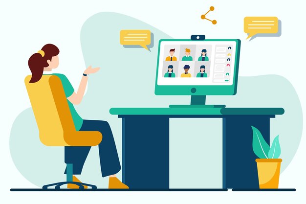 Vector video conference work from home concept vector illustration in flat style