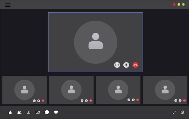 Vettore finestra di videochiamata utente dell'interfaccia di videoconferenza concetto di comunicazione remota sociale