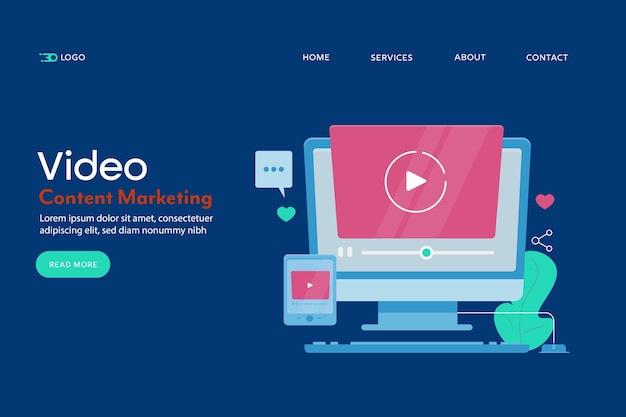 Vector video content marketing conceptual landing page