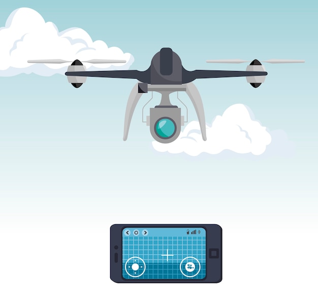 Progettazione dell'icona isolata tecnologia del video drone
