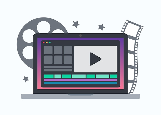 Video editing on laptop concept vector illustration