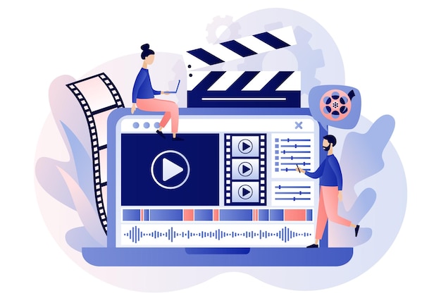 벡터 비디오 편집기 스튜디오 비디오 메이커 온라인 과정 작은 사람들의 영상 편집 및 멀티미디어 제작