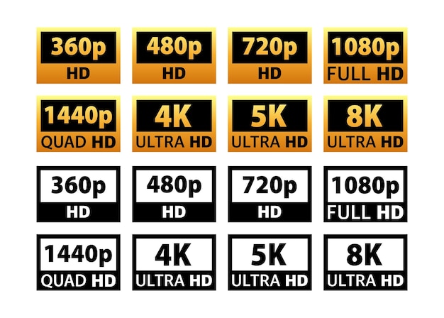 Vector video- en tv-formaat resolutie sd hd ultra hd 4k 8k schermresolutie