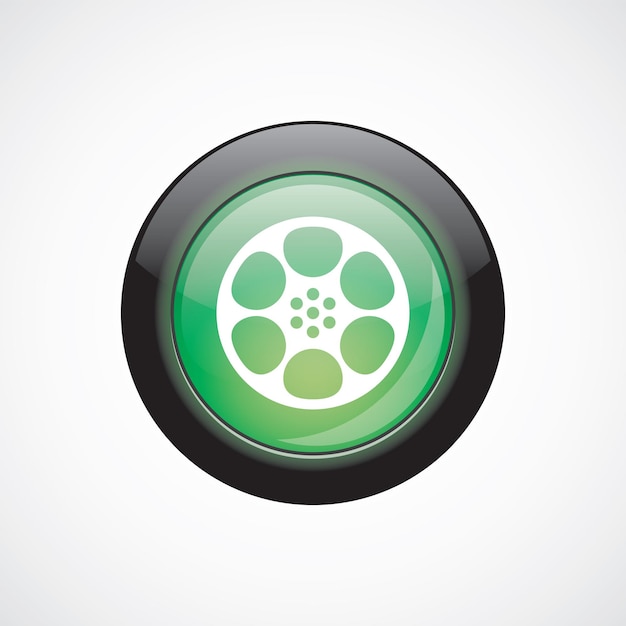 Video film glass sign icon green shiny button. ui website button