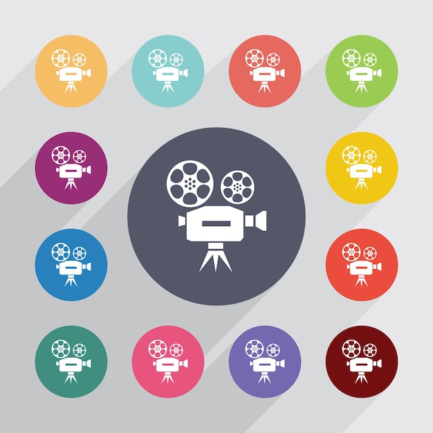 Video, flat icons set. round colourful buttons. vector