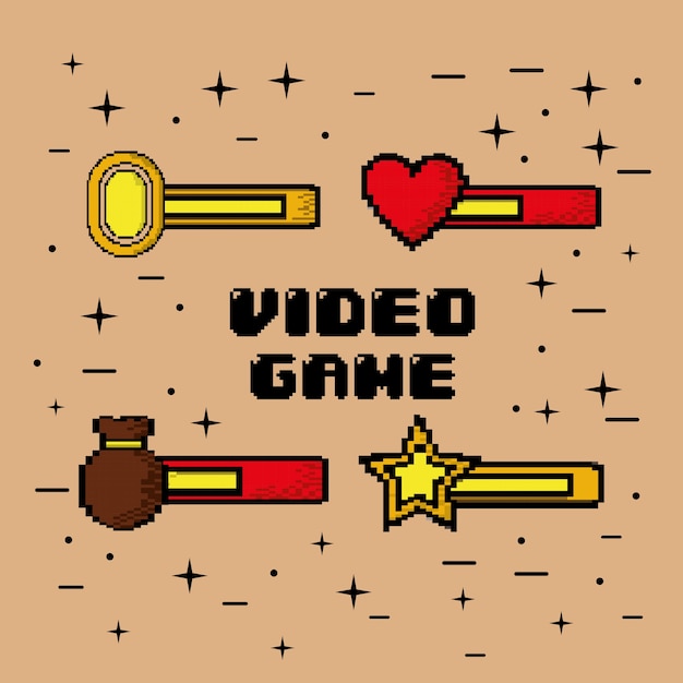 Vector video game bars life coins treasure win symbol