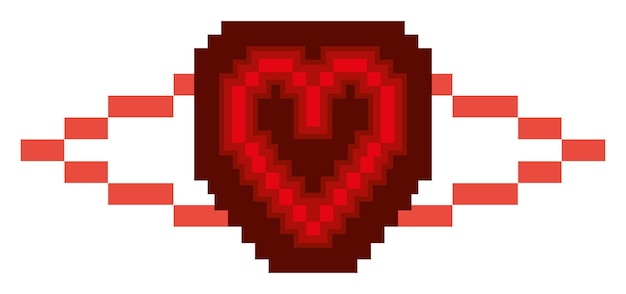 Video Game concept of pixelated red heart view with spot like red blood in pixel art style