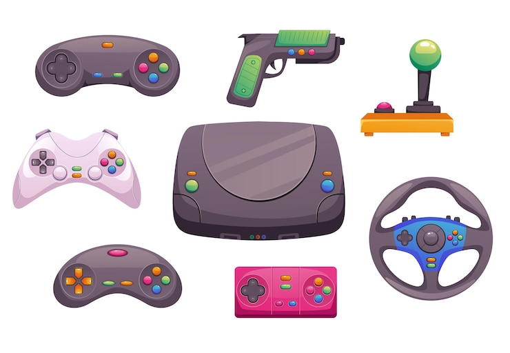 Vector video game console retro controller geïsoleerde set vector grafisch ontwerp illustratie