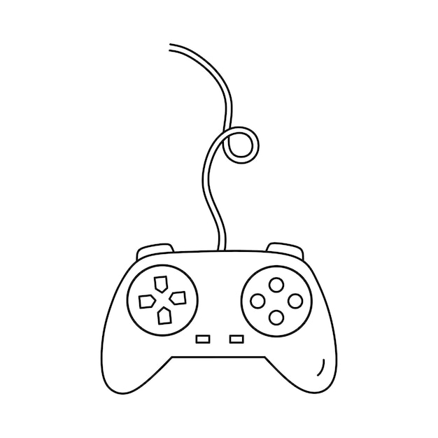 Video game controller joystick gamepad isolated on white hand drawn illustration in doodle style