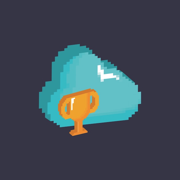 Vector video game design with pixelated cloud and trophy