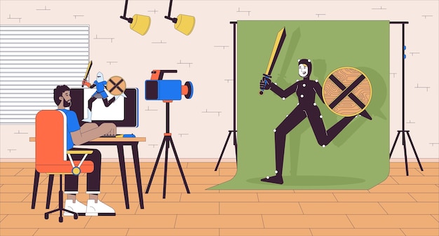 Video game development cartoon flat illustration