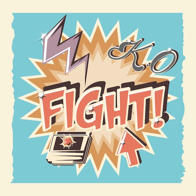 video game fight label retro vector illustration design