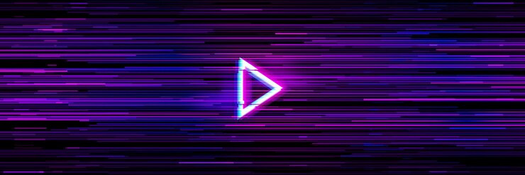 Vector video game glitch background with play button