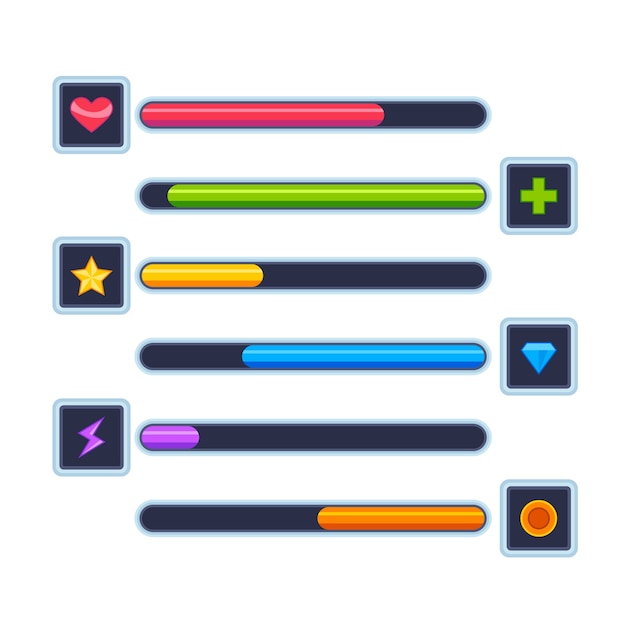 Vector video game health bar element collection