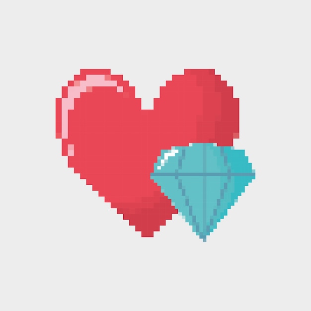 Icona del cuore e del diamante del video gioco