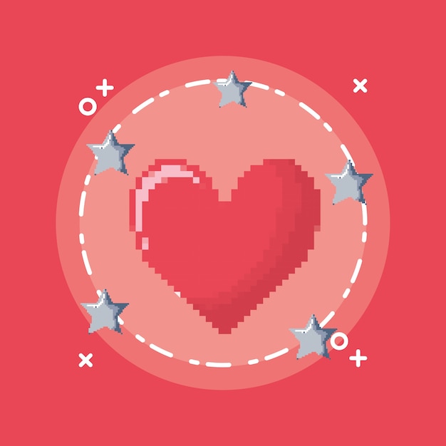 Video Game heart with stars around icon 