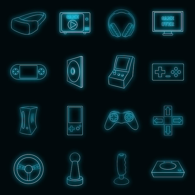 Video game icons set vector neon