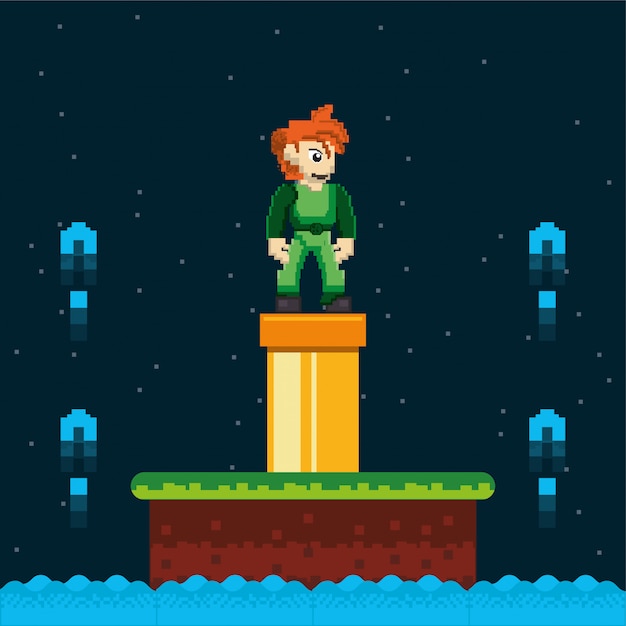 Video game krijger en pijplijn in korrelig scène