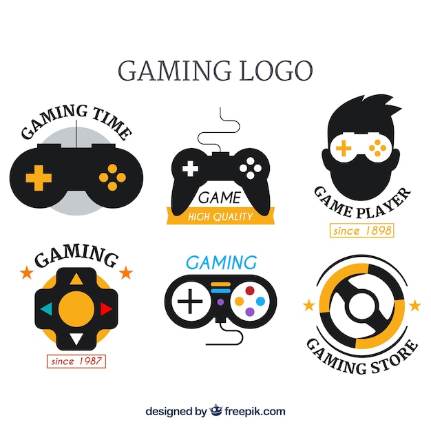 Vector video game logo collection with flat design